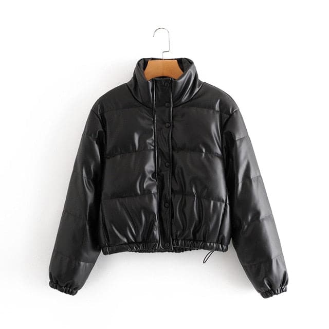 DressBetty - Thick Warm Short Black Pu Leather Coats