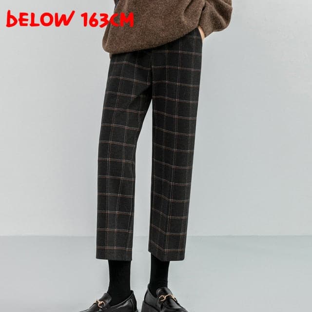 DressBetty - Woolen Plaid Autumn Winter Women's High Waist Formal Straight Pants Loose Ankle-Length Pants Female Boots Pants Plus Size