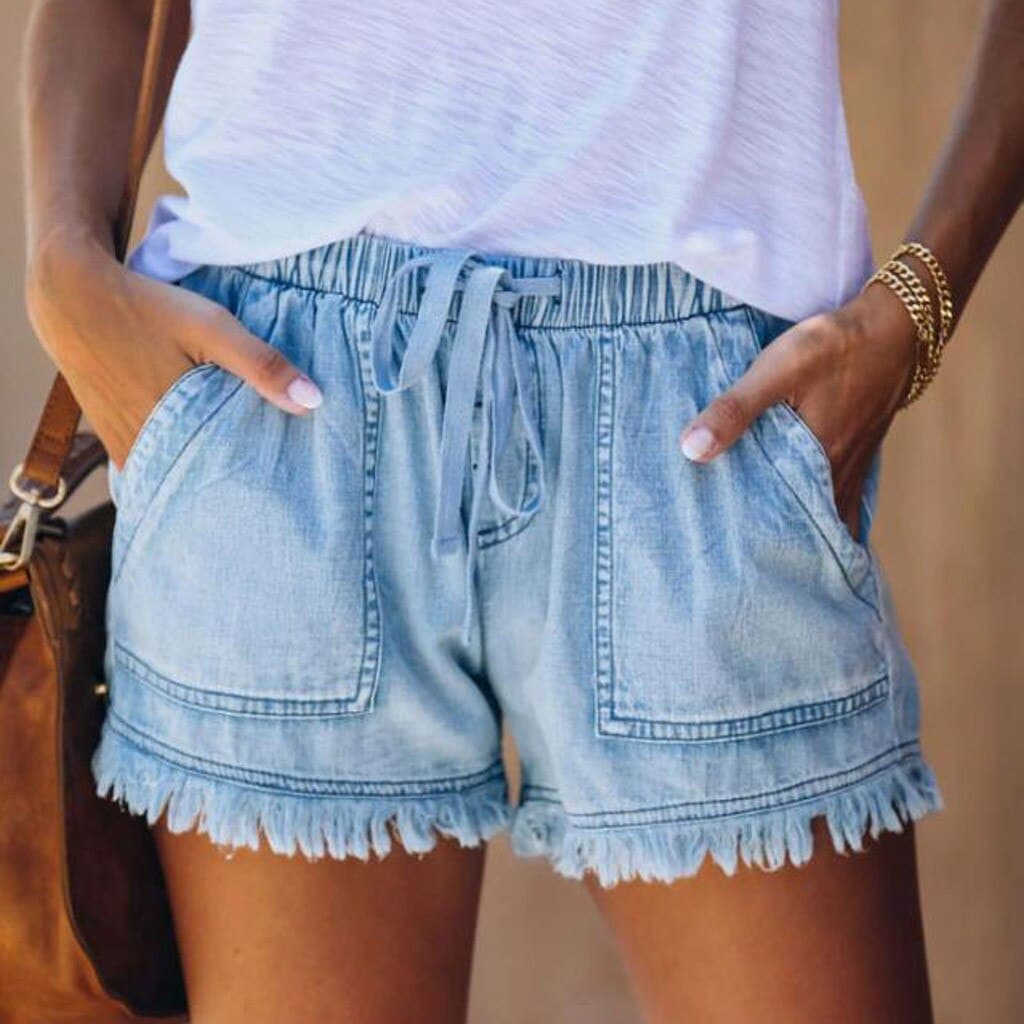 DressBetty - Blue Tassel Lace Up Mid Waist Wide Shorts Summer Bermuda Shorts
