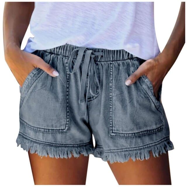 DressBetty - Blue Tassel Lace Up Mid Waist Wide Shorts Summer Bermuda Shorts