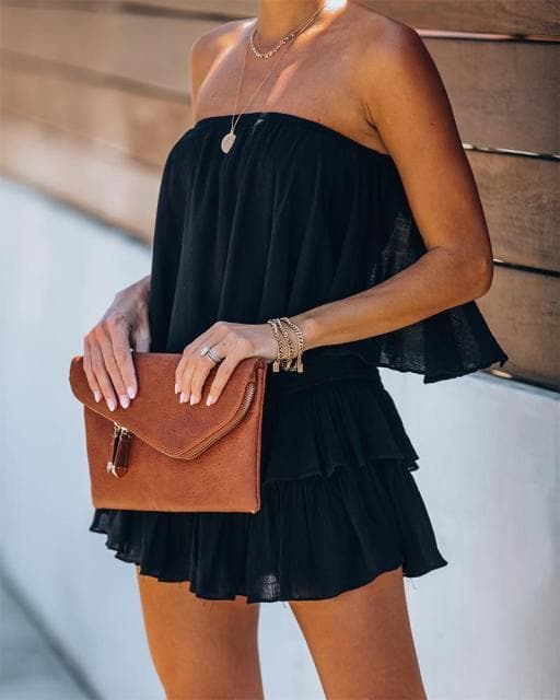 DressBetty - Fashion Women Summer Elegant Off Shoulder Layered Ruffle Romper