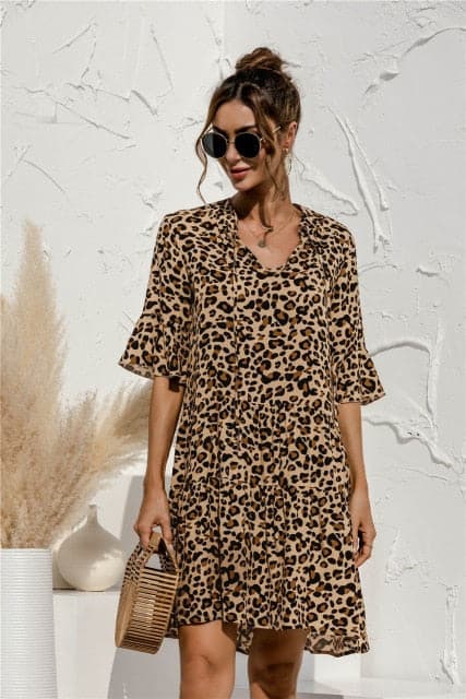 DressBetty - Floral Stitching V-neck Flared Sleeves Dress