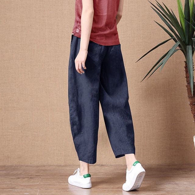 DressBetty - ShiMai Women's Cotton Linen Pants Elastic Waist Vintage Trousers Lady Loose Casual Pants S-2XL Retro Literary Cotton Trousers