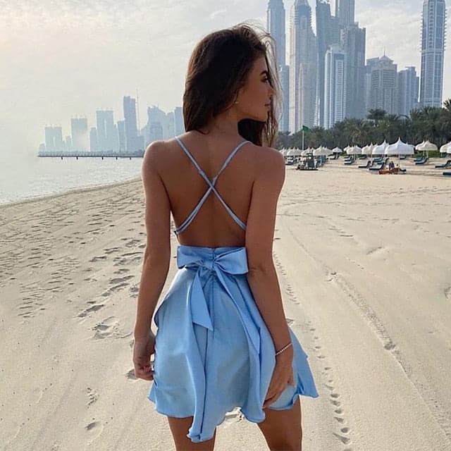 DressBetty - Summer Strap Satin Sexy Backless Mini Dress