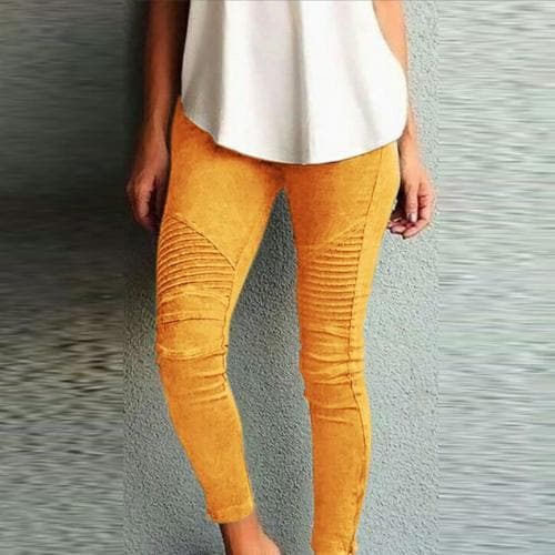 DressBetty - Women Fashion Solid Color Elastic Waistband Slim Skinny Pencil Pant Trouser Leggings Stacked Pants For Women Skinny Pencil Pant
