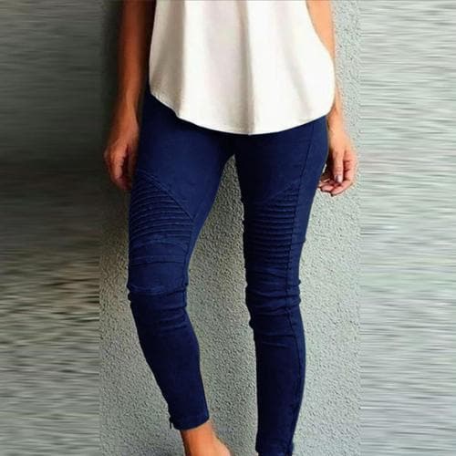 DressBetty - Women Fashion Solid Color Elastic Waistband Slim Skinny Pencil Pant Trouser Leggings Stacked Pants For Women Skinny Pencil Pant
