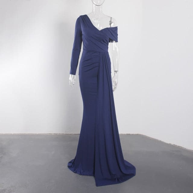 DressBetty - White One Sleeve Off Shoulder Party Dress