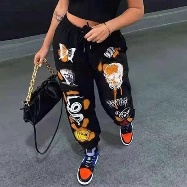 DressBetty - Woman Sweatpants Trousers Harajuku Jogger Cartoon Skull Print Streetwear Urban Sweat Vintage Pants
