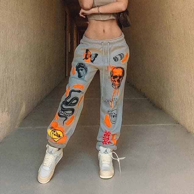 DressBetty - Woman Sweatpants Trousers Harajuku Jogger Cartoon Skull Print Streetwear Urban Sweat Vintage Pants