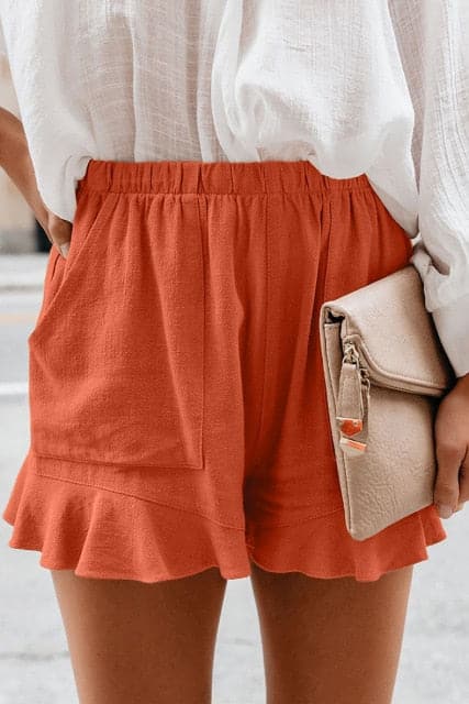 DressBetty - Women High Waist Elastic Pockets Ruffles Shorts