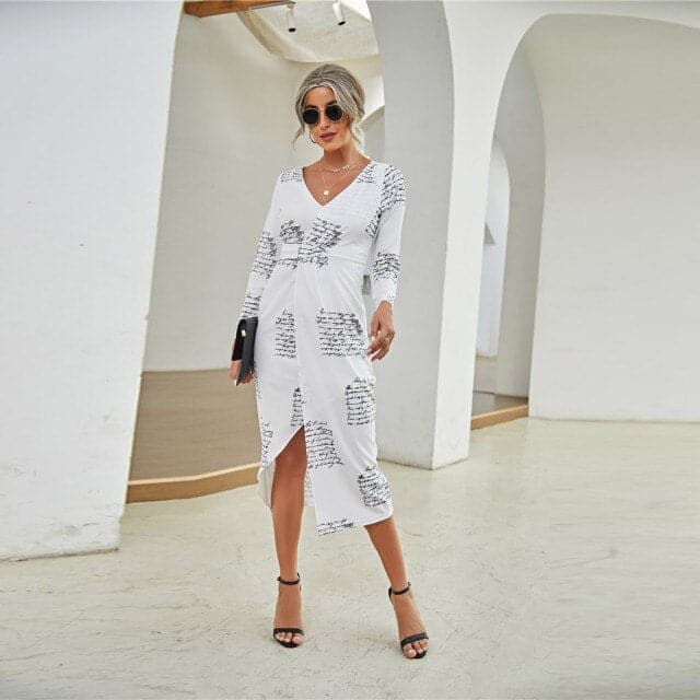 DressBetty - Women Gingham Dress Linen-blend Checkered V-neck Tie Waist Wrap Side Split Midi Dress Autumn Party Dresses Clothing