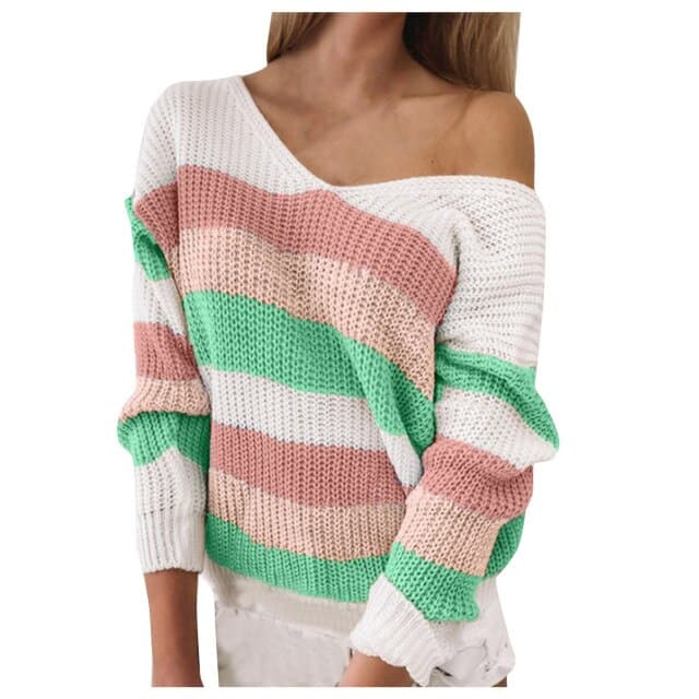 DressBetty - Womens Fashion Long-sleeved V-neck Loose Stitching Sweater