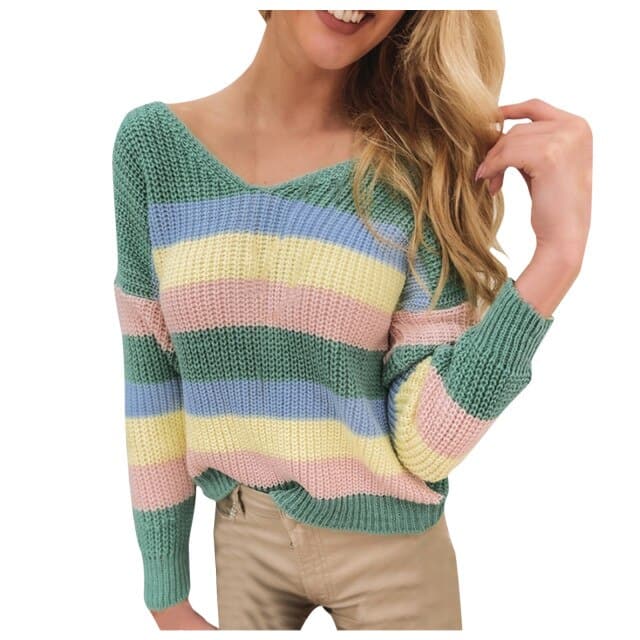 DressBetty - Womens Fashion Long-sleeved V-neck Loose Stitching Sweater