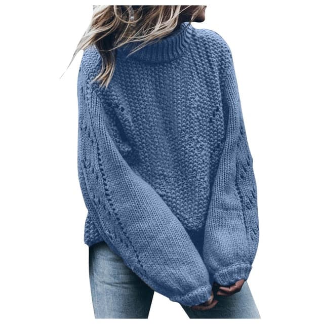 DressBetty - Women Pullovers Fashion Round Neck Long Sleeve Hollow Hole Loose Sweater Pullovers Jerseys