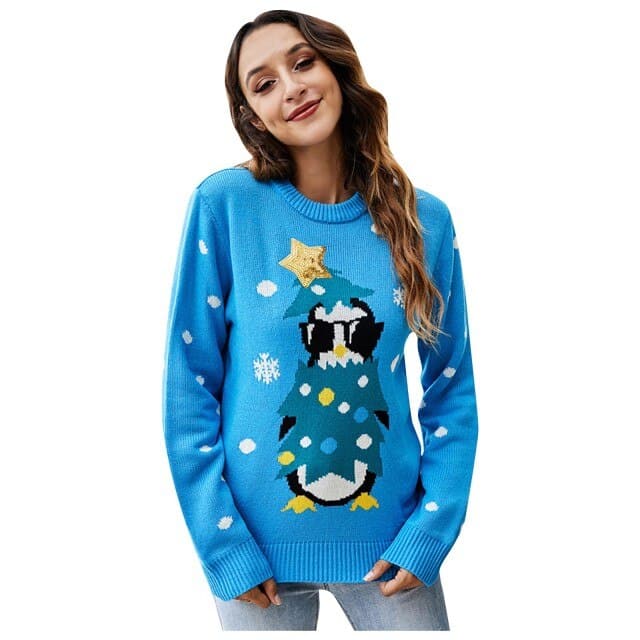 DressBetty - Women Christmas Sweater Harajuku Knitted Streetwear Cute Little Penguin Cartoon Pullover O-Neck Oversize Casual Ladies Sweaters