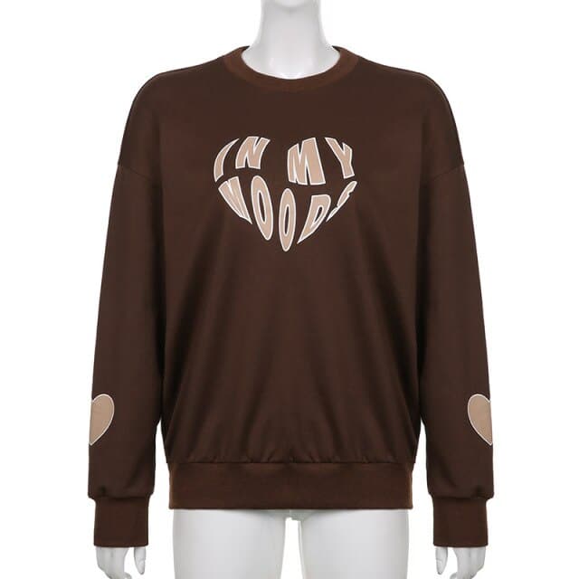 DressBetty - Oversized Hoodie Women Letter Heart Printed Fashion Sweatshirt Crewneck Long Sleeve Casual Pullovers Autumn Pullovers
