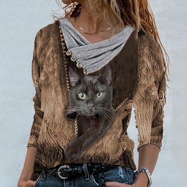 DressBetty - Women Tunic Vintage Casual Tops Cross V-neck Buttons Printing Long Sleeve Sweaters Top Summer Female T-shirt Female Clothing