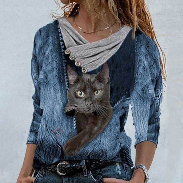 DressBetty - Women Tunic Vintage Casual Tops Cross V-neck Buttons Printing Long Sleeve Sweaters Top Summer Female T-shirt Female Clothing