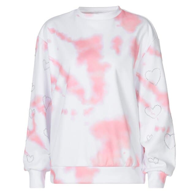 DressBetty - Y2K Pink Tie Dye Hoodies Loose Oversized Long Sleeve O-Neck Sweatshirt Autumn Winter Women Clothes Patchwork Pullover Streetwear