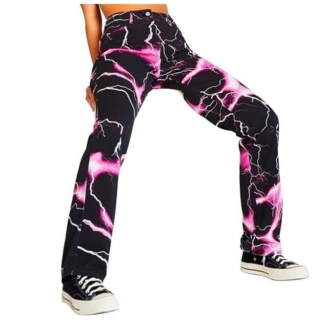 DressBetty - Women Fashion High Waist Slim Straight Street Trend Tie-dye Print Casual Jeans Casual Vintage Loose Trousers Streetwear Pants