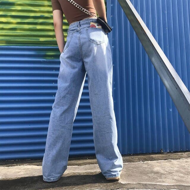 DressBetty - Fashion High Waist Pocket Solid Casual Loose Wide Leg Jeans