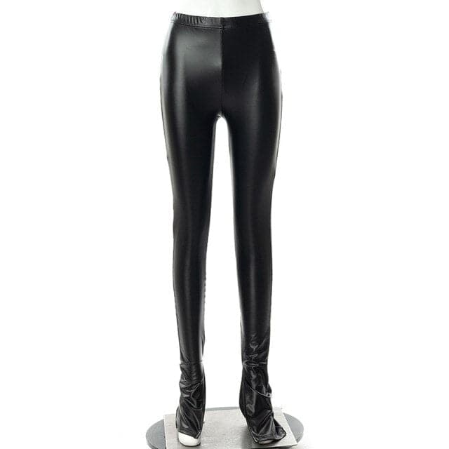 DressBetty - Women Pu Leather Pants Hollow Out Solid Color High Streetwear Party Night Clubwear Long Pencil Pants For Women Outfit