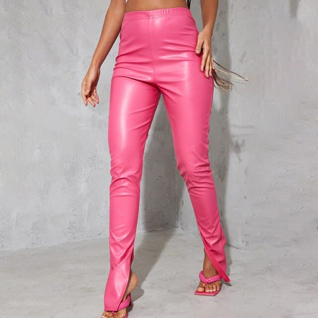 DressBetty - Women Pu Leather Pants Hollow Out Solid Color High Streetwear Party Night Clubwear Long Pencil Pants For Women Outfit