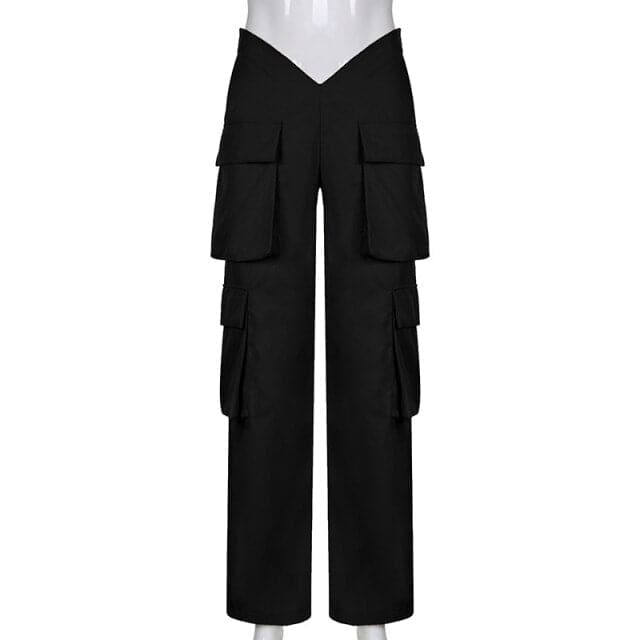 DressBetty - Casual Pocket Cargo Black Pants Harajuku Streetwear Clothes