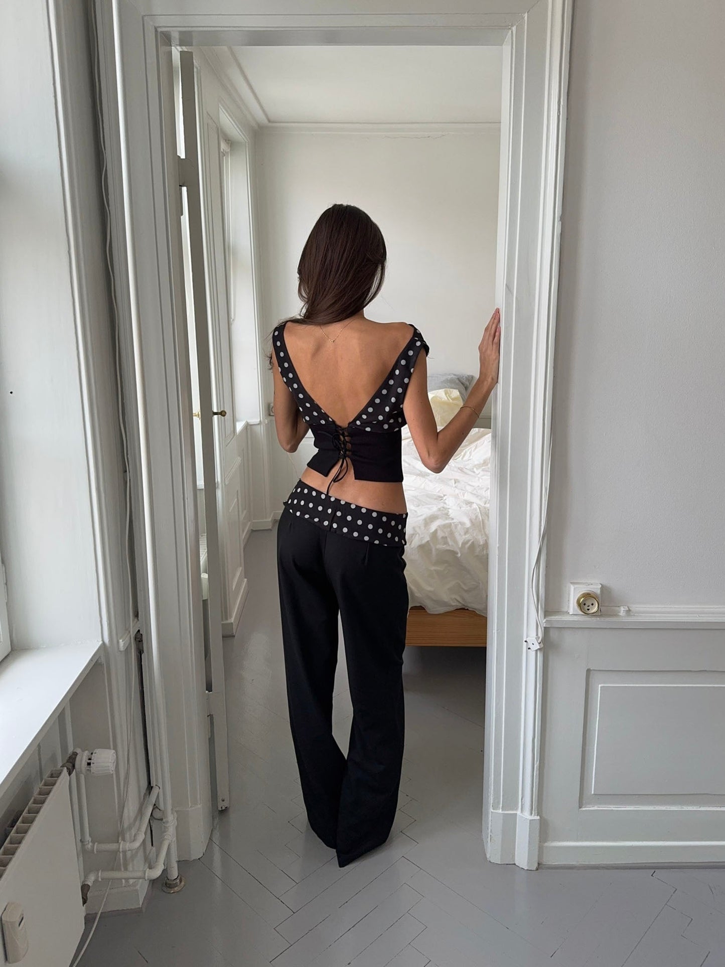 CALLY | Black Suit Polkadot Pants