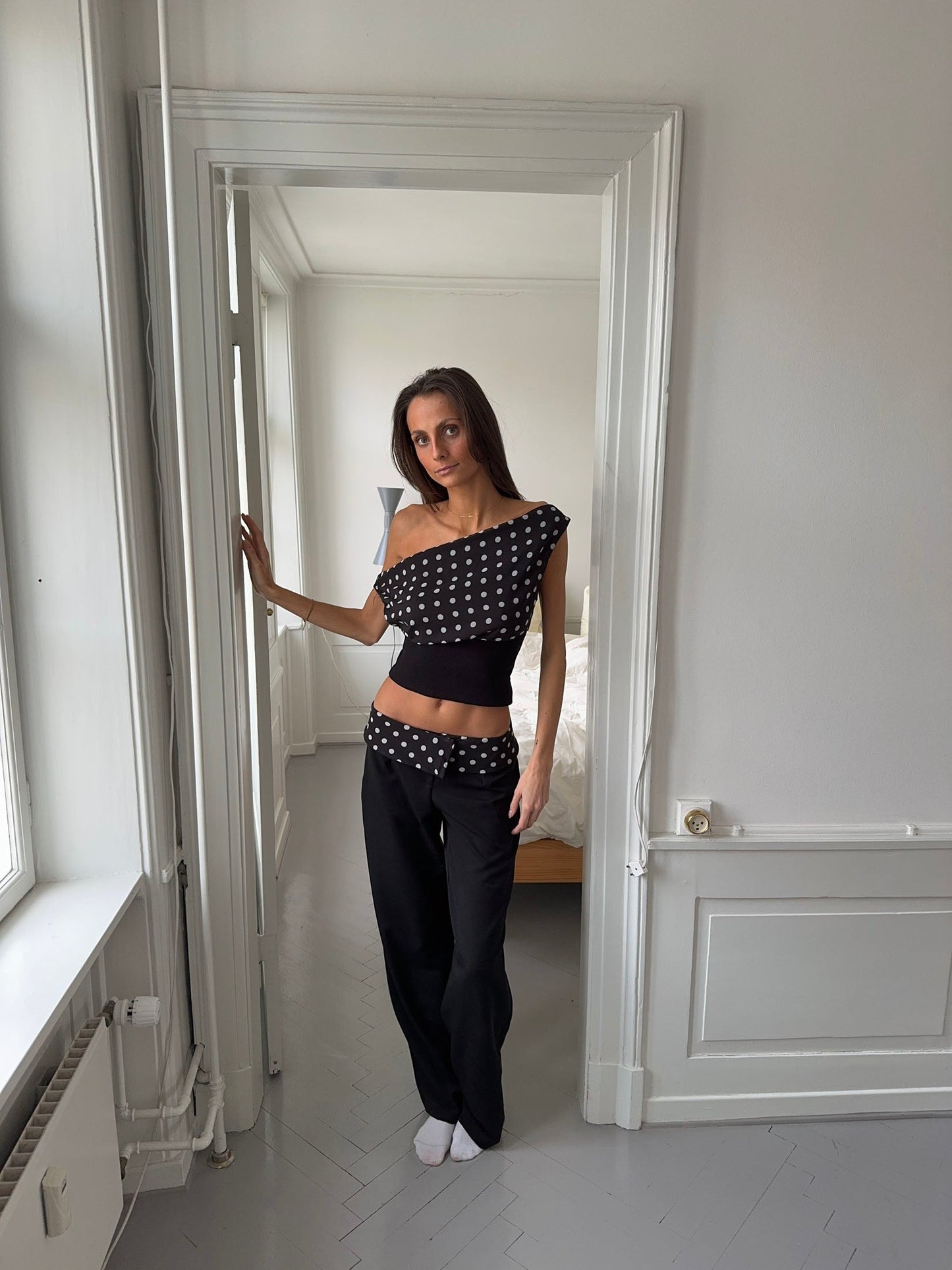 CALLY | Black Suit Polkadot Pants