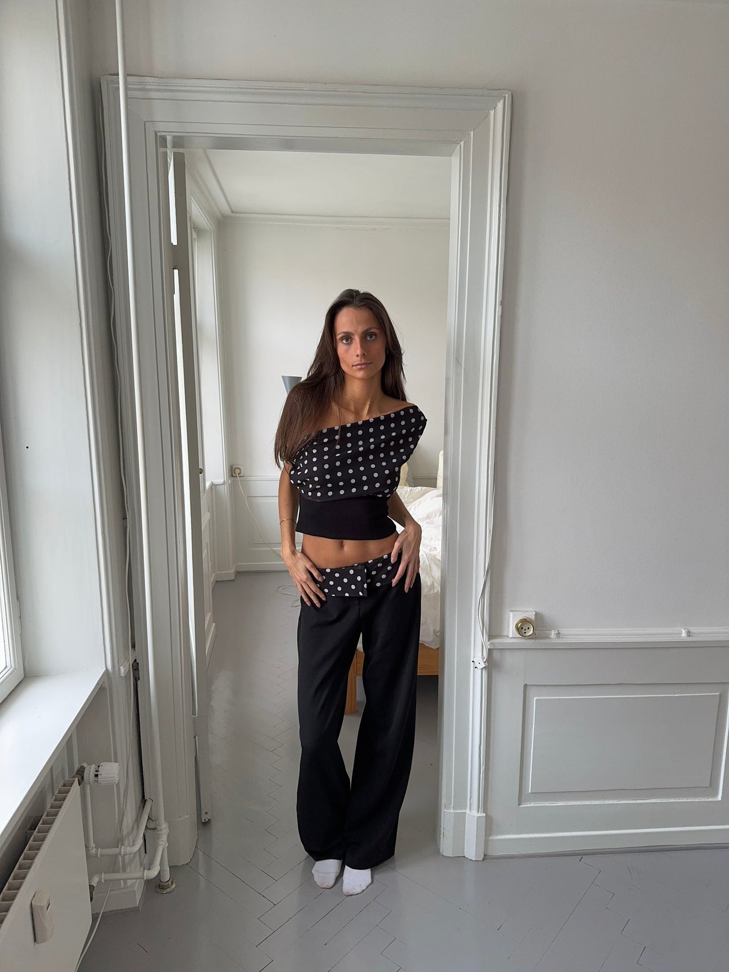 CALLY | Black Suit Polkadot Pants
