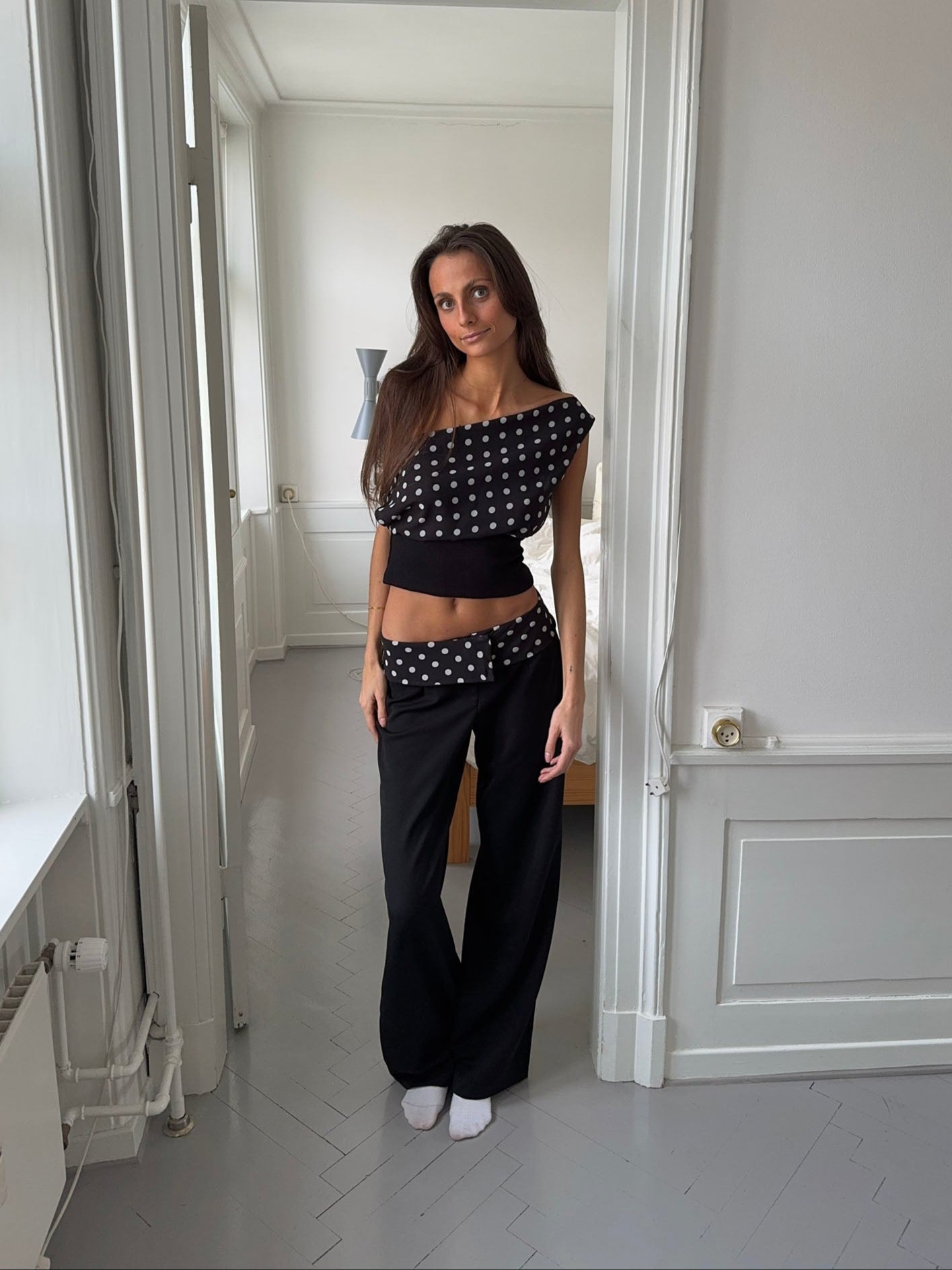 CALLY | Black Suit Polkadot Pants