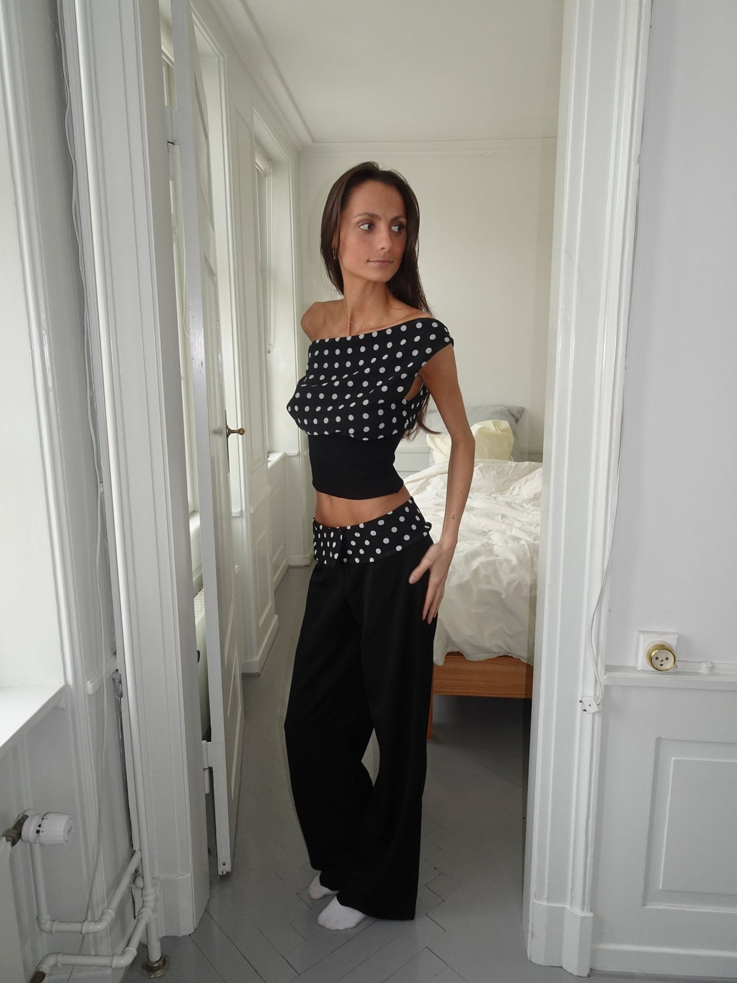 CALLY | Black Suit Polkadot Pants