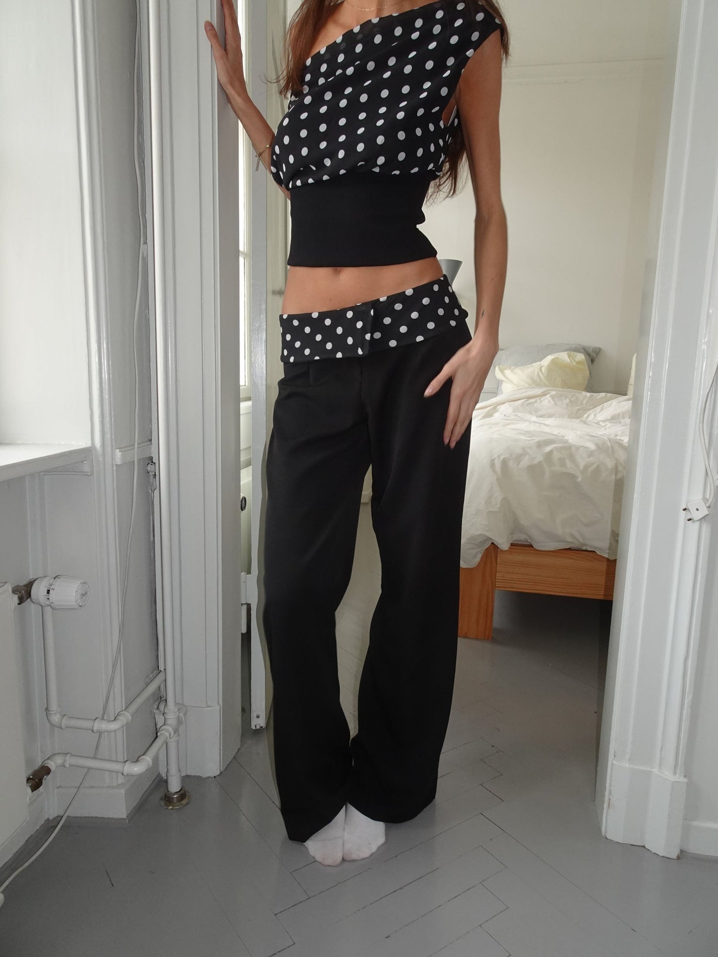 CALLY | Black Suit Polkadot Pants