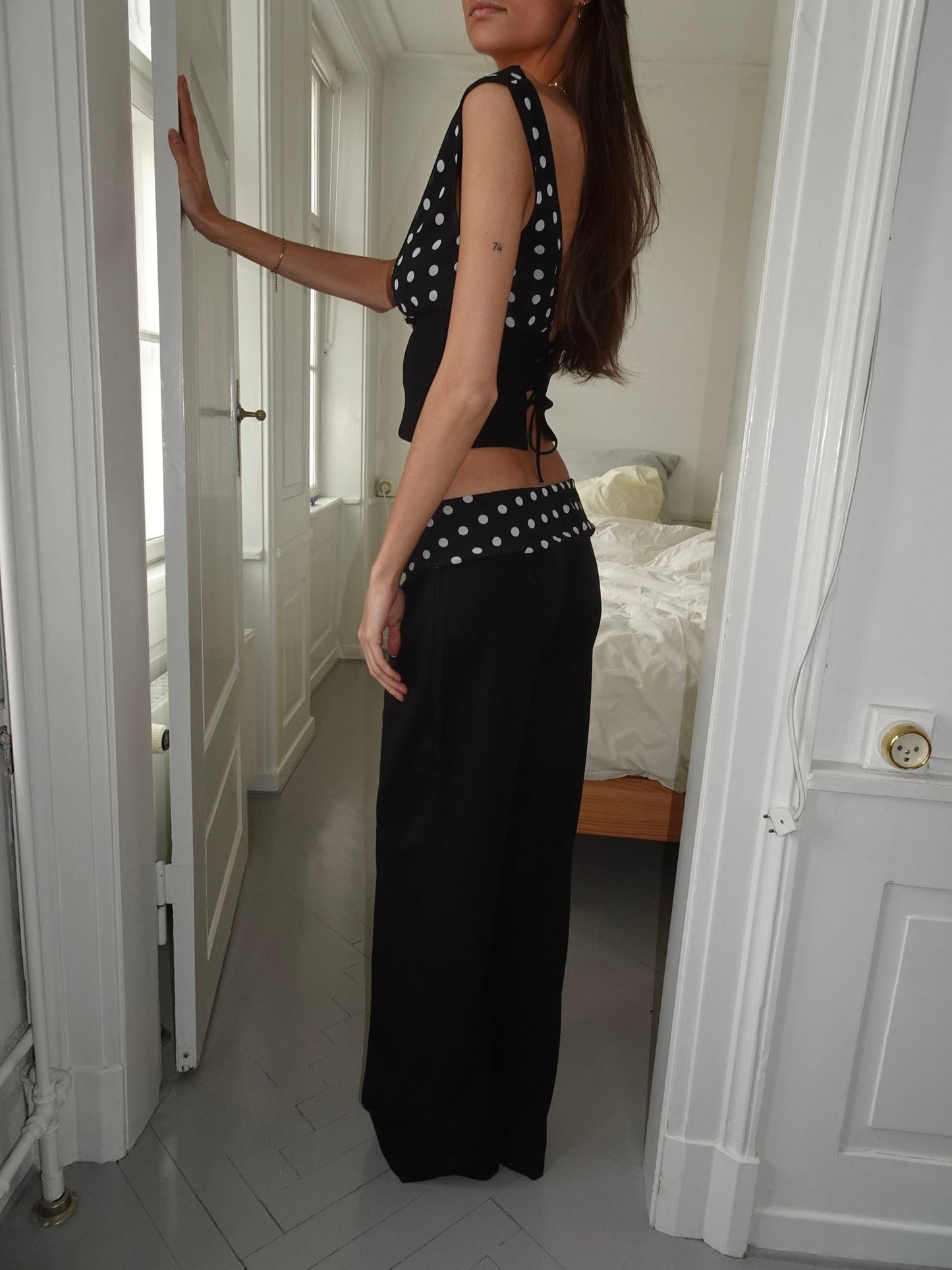 CALLY | Black Suit Polkadot Pants