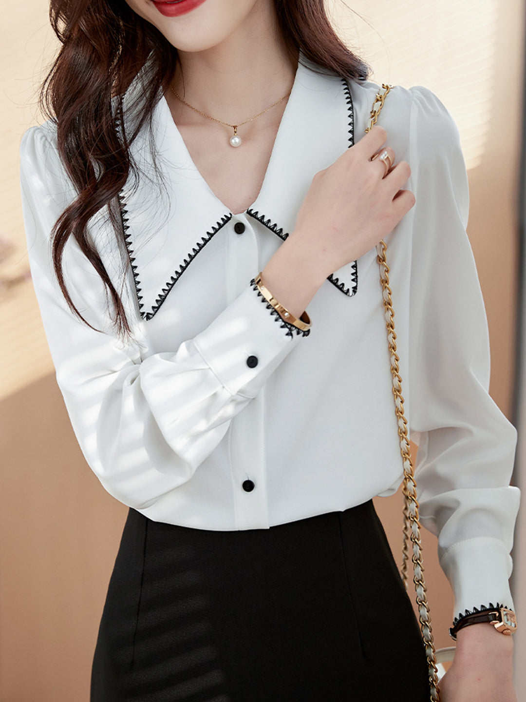 Elva Casual Doll Collar Blouse-Black