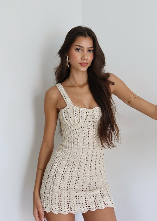 Isla - Crochet Knit Bodycon Mini Dress