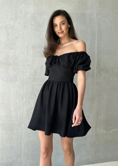 Off-Shoulder Puff Sleeve Mini Dress – Feminine & Flirty