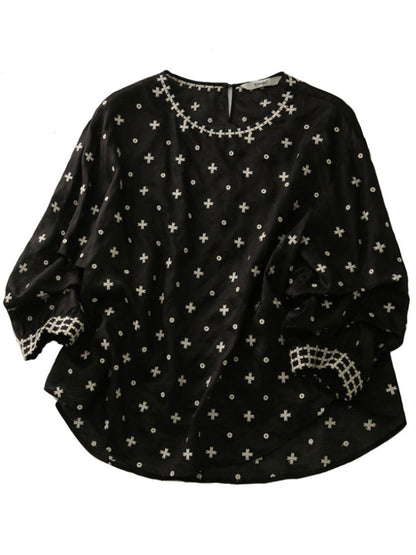 Alexa Classic Embroidered Round Neck Puff Sleeve Top