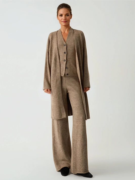Leisure Long Cardigan Three Piece Pants Set