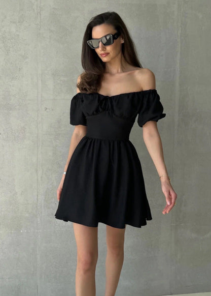 Off-Shoulder Puff Sleeve Mini Dress – Feminine & Flirty