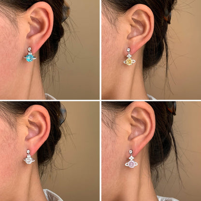 999 Silver Rose-Cut Saturn Diamond Earrings