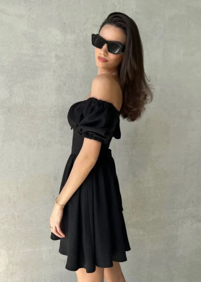 Off-Shoulder Puff Sleeve Mini Dress – Feminine & Flirty