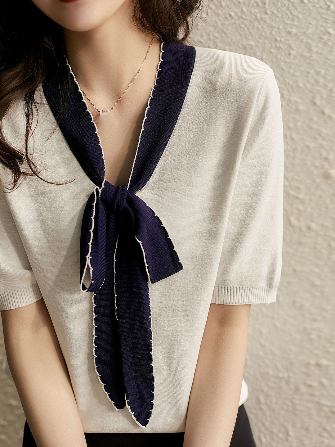 Layla Classic Loose Bow Knitted T-shirt