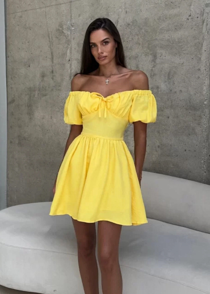 Off-Shoulder Puff Sleeve Mini Dress – Feminine & Flirty
