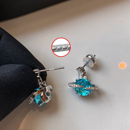 999 Silver Rose-Cut Saturn Diamond Earrings