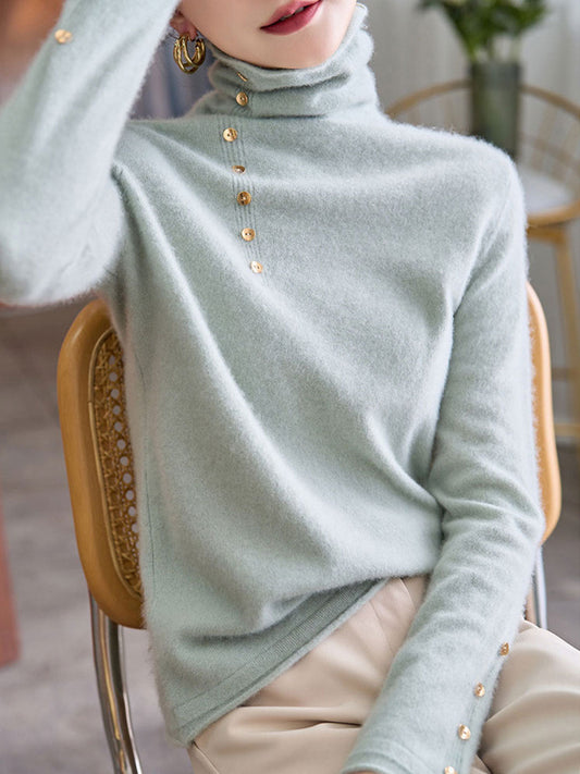 Hilary French Style Turtleneck Sweater-White