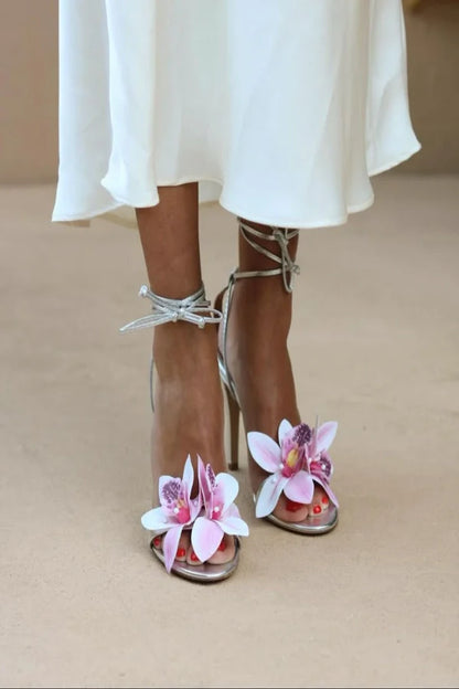 Lailah Open High-heeled Sandals with Cross Straps