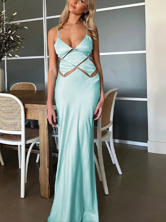 Hollow Out V Neck Slips Maxi Dress