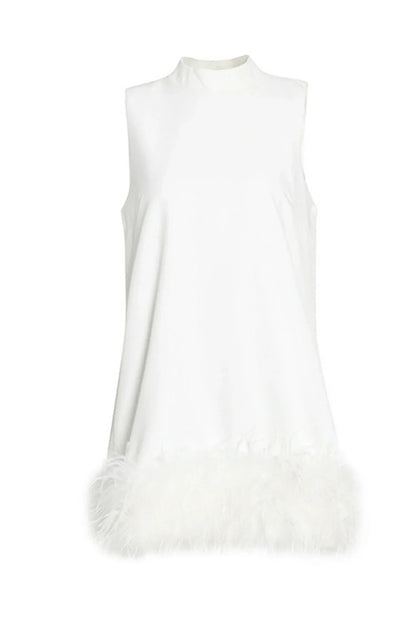 Adunma - A-Line Fur Hem Mini Dress